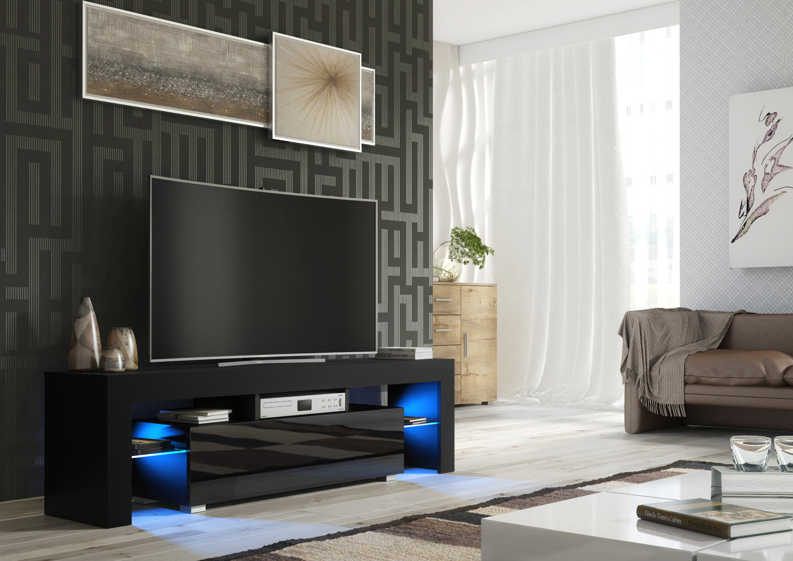 Aria Tv Unit 160cm With Led Lights | Black