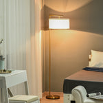 Floor Lamp With Linen Lampshade Round Base Bedroom