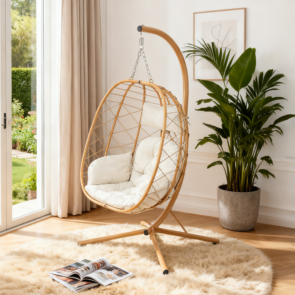 Egg-shaped Hanging Chair With Soft Cushion & Headrest | One Size | Gold