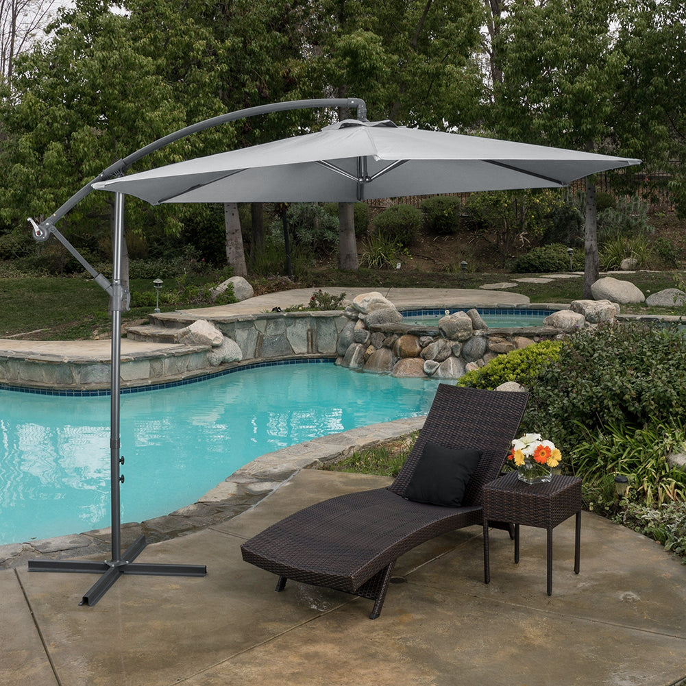 Outdoor 3m Cantilever Garden Parasol With Cross And Fillable Base | One Size | Light Grey