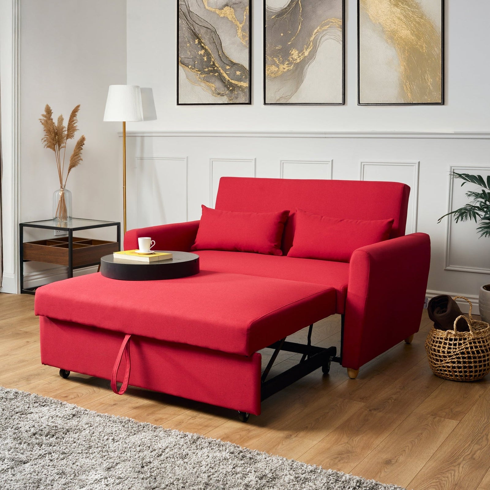 2-seater Pull Out Sofa Bed - Convertible Sleeper Sofa | Red