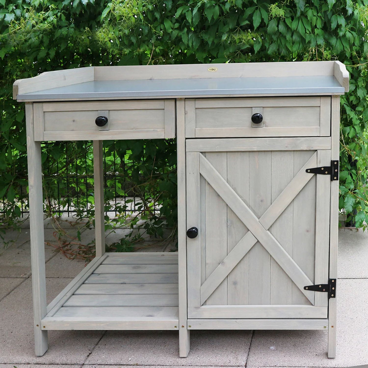 HYGRAD BUILT TO SURVIVE Potting Bench Table With Cabinet & 2 Drawers – Wooden Garden Work Station