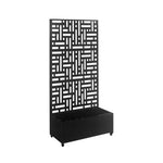 Metal Black Outdoor Privacy Screen With Plant Pot Geometric Garden Divider