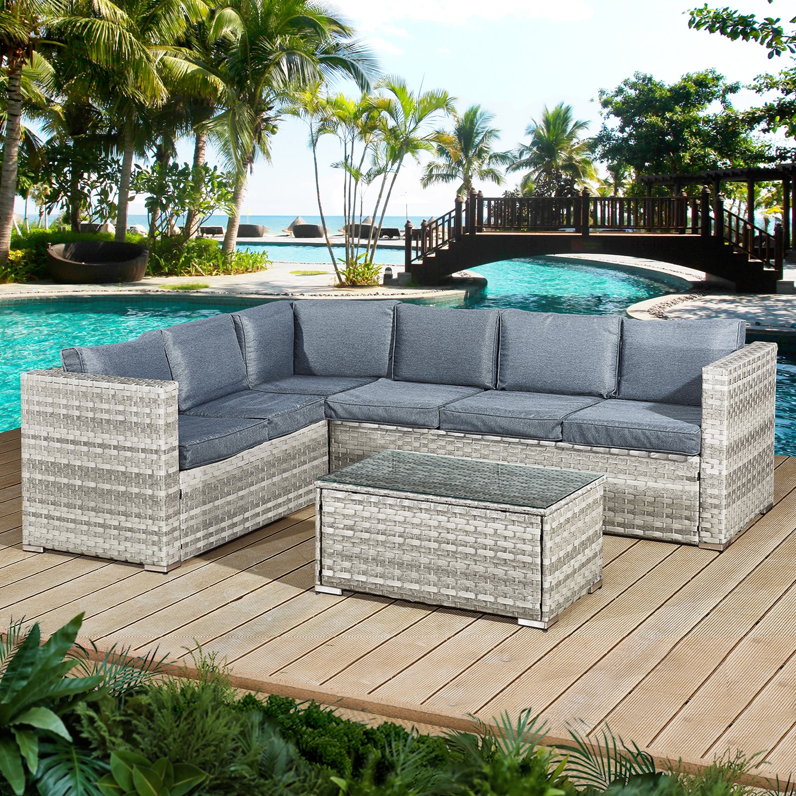 Acorn Rattan 6 Seat Corner Sofa Set | 6 Seat | Dove Grey