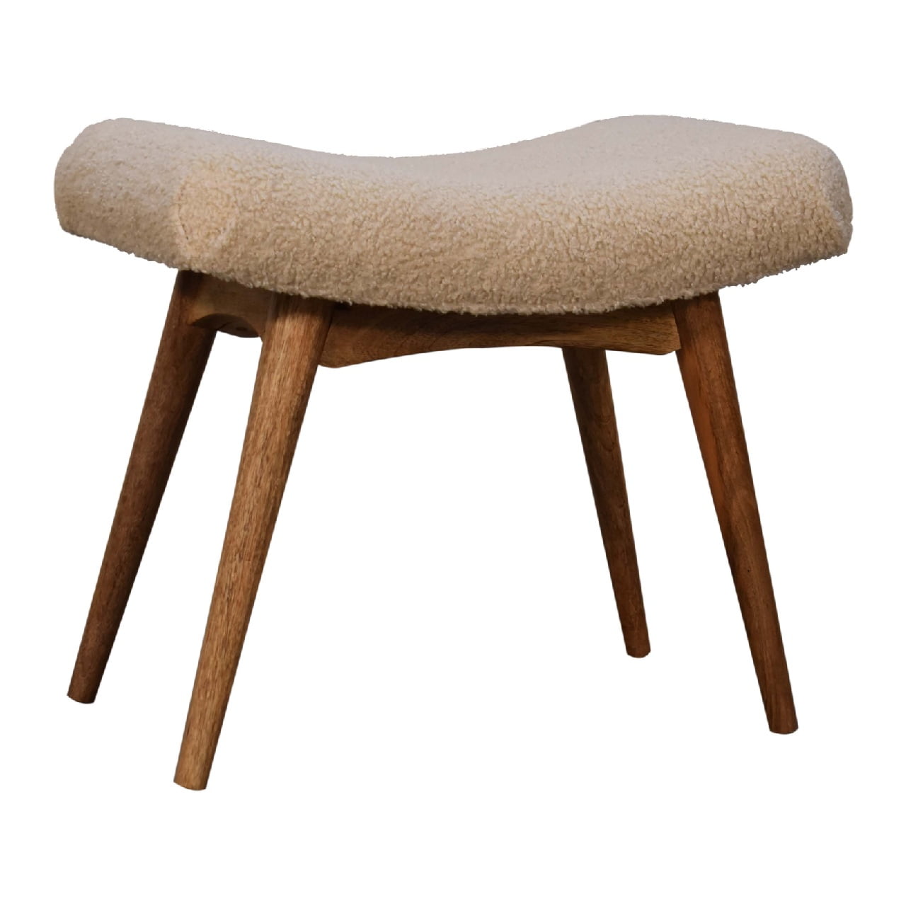 Solid Wood Boucle Cream Curved Bench