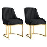 Set Of 2 Velvet Dining Chairs Luxury Padded Dining Room Chairs Armless | Black