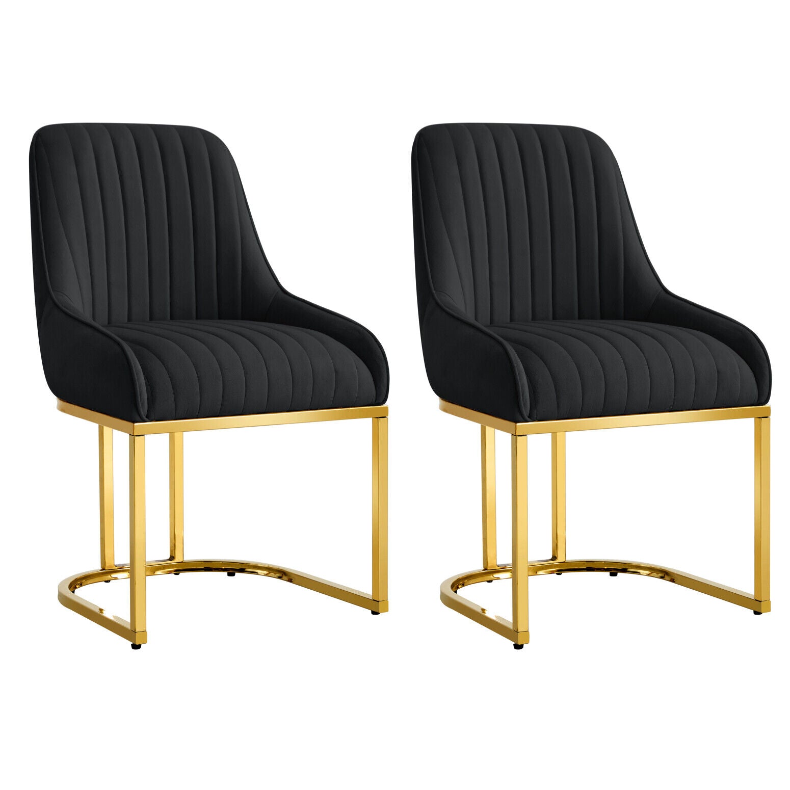Set Of 2 Velvet Dining Chairs Luxury Padded Dining Room Chairs Armless | Black