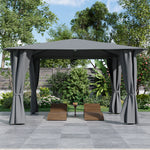 4m X 4m Outdoor Metal Gazebo With Pa-coated Canopy, Side Curtains & Solar Led Lights With Remote Patio Shelter | Dark Grey