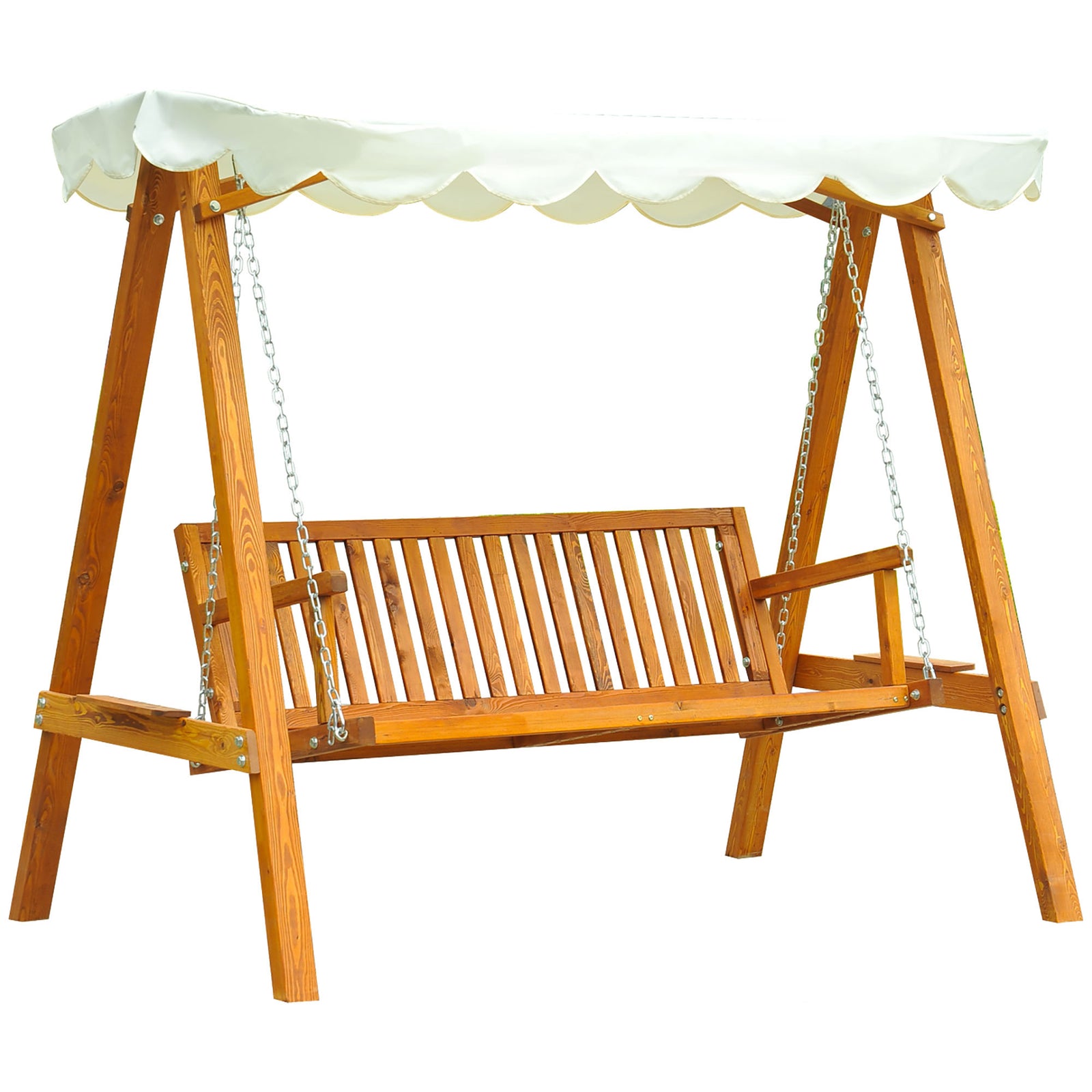 Swing Chair Swinging Wooden Hammock Garden Outdoor Canopy | Cream