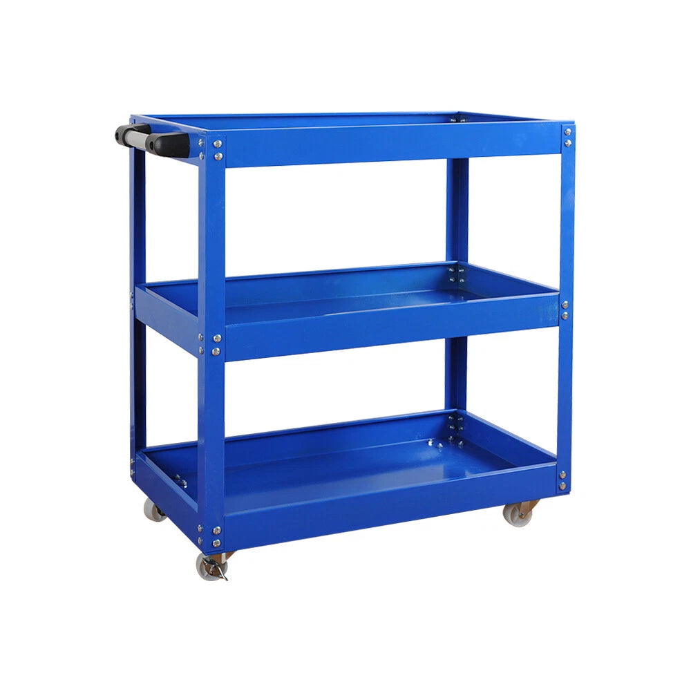 Tool Storage Heavy Duty Durable Garage Trolley Workshop 3 Tier Wheel Cart Shelf | Blue