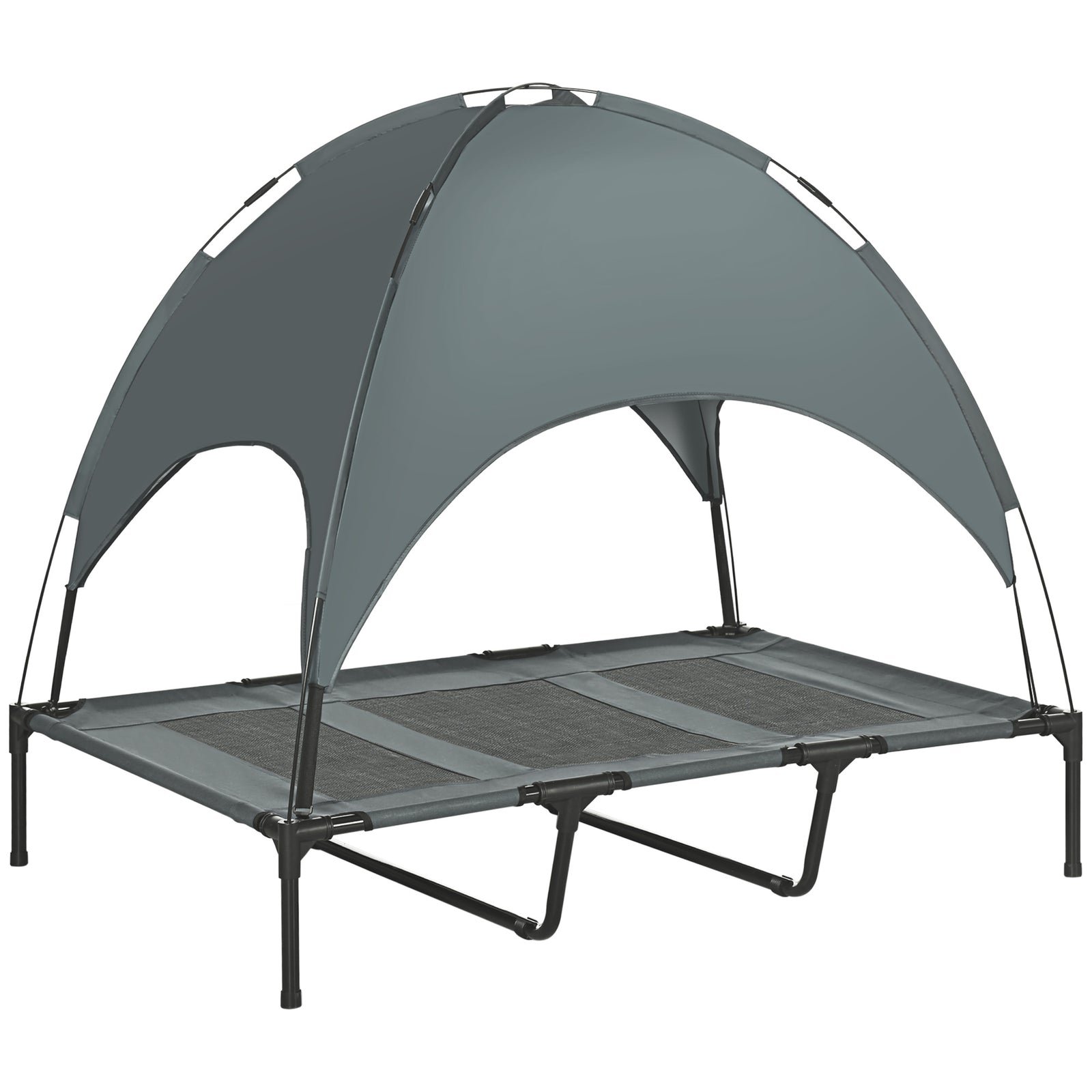 Pawhut 122cm Elevated Dog Bed Cooling Raised Pet Cot Uv Protection Canopy | Gray