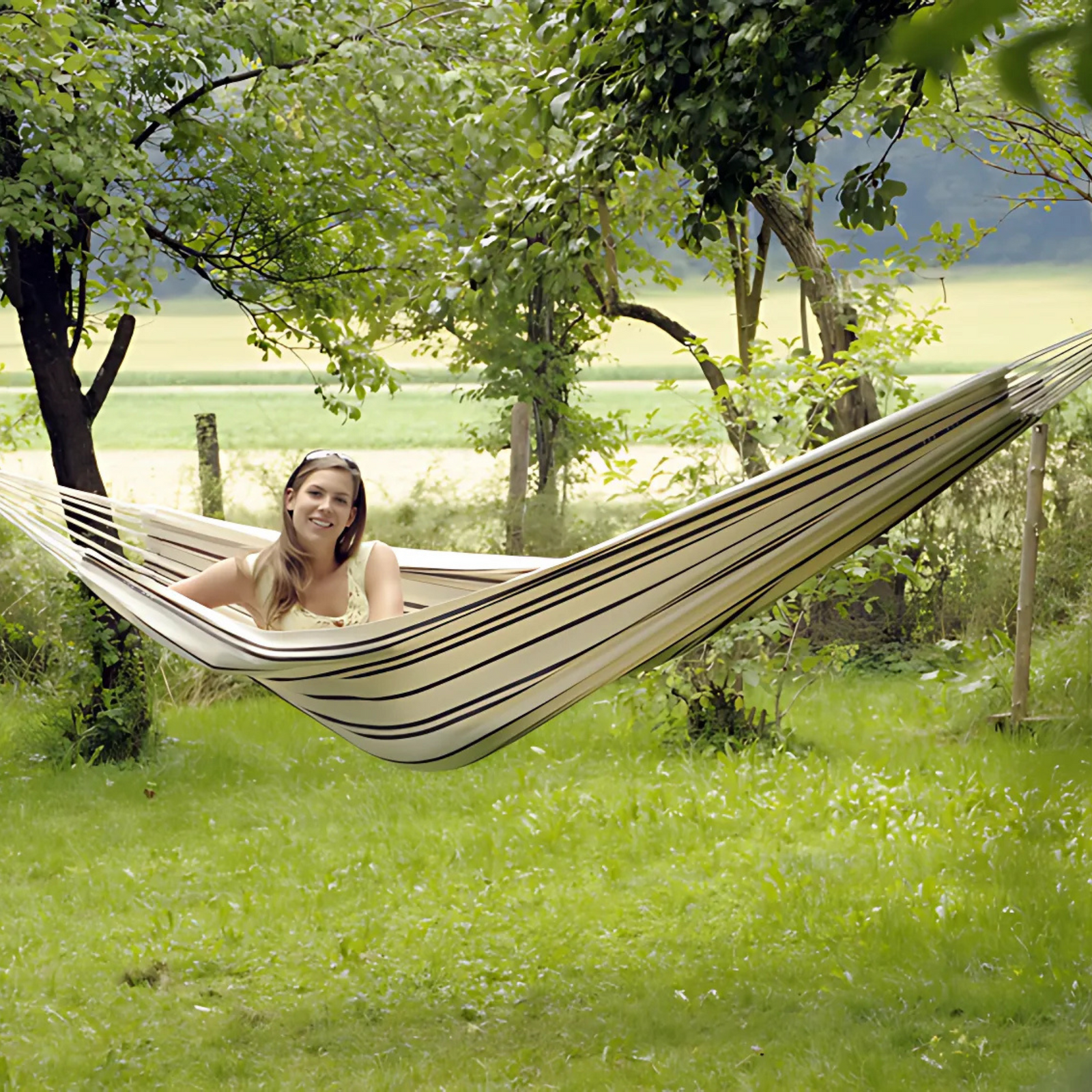 Barbados Cappuccino Double Cotton Traditional Garden Hammock With Bag