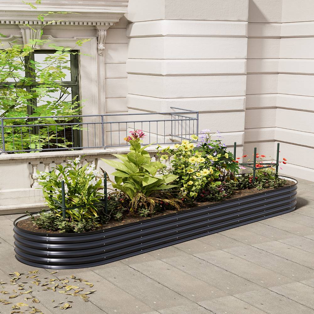 160/240/320cm W X 80cm D X 42cm H Galvanised Raised Garden Bed, Metal Elevated Planter Box With Safety Edging & Ground Stakes | Large | Anthracite