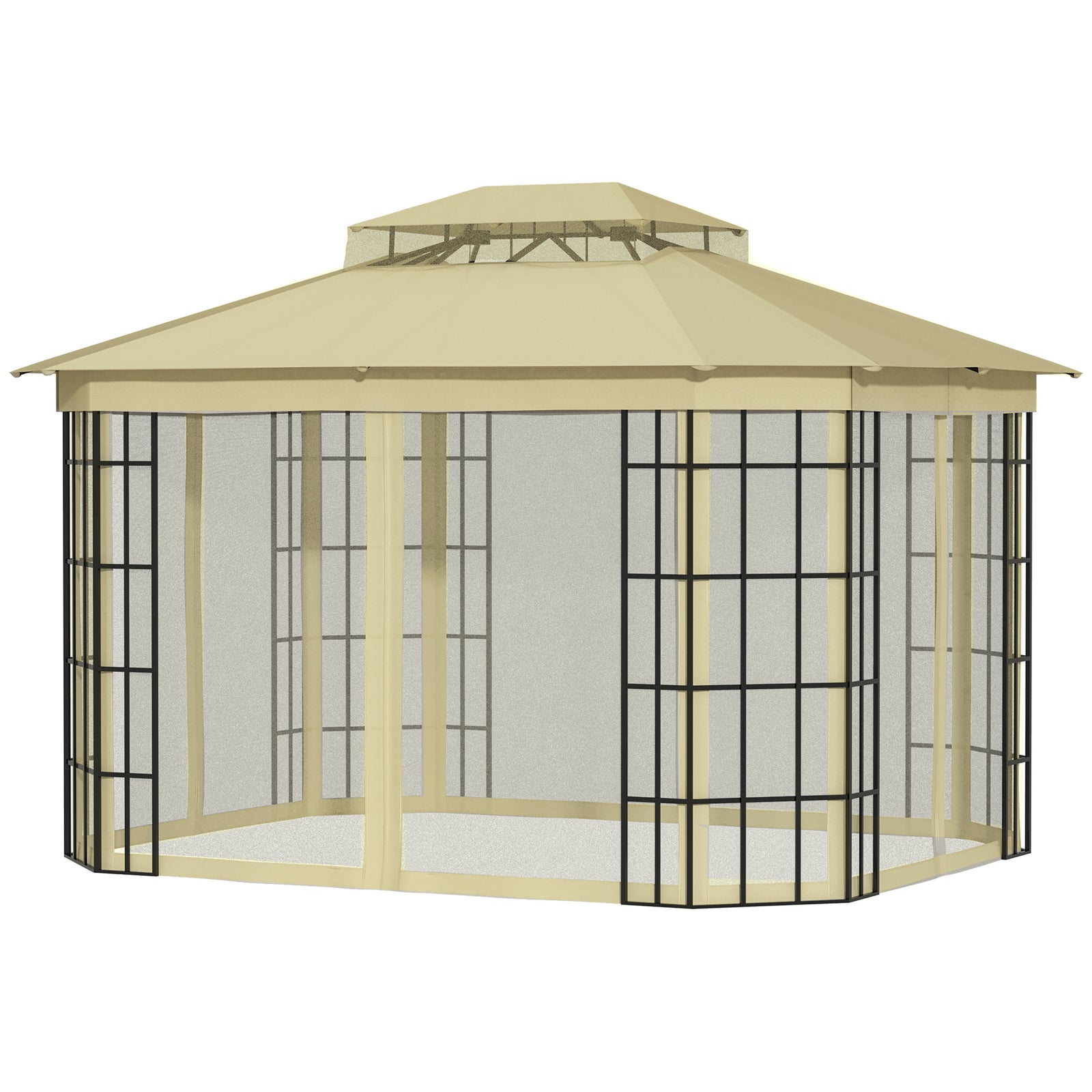 3.7x3m Patio Gazebo With 2-tier Roof And Mosquito Netting