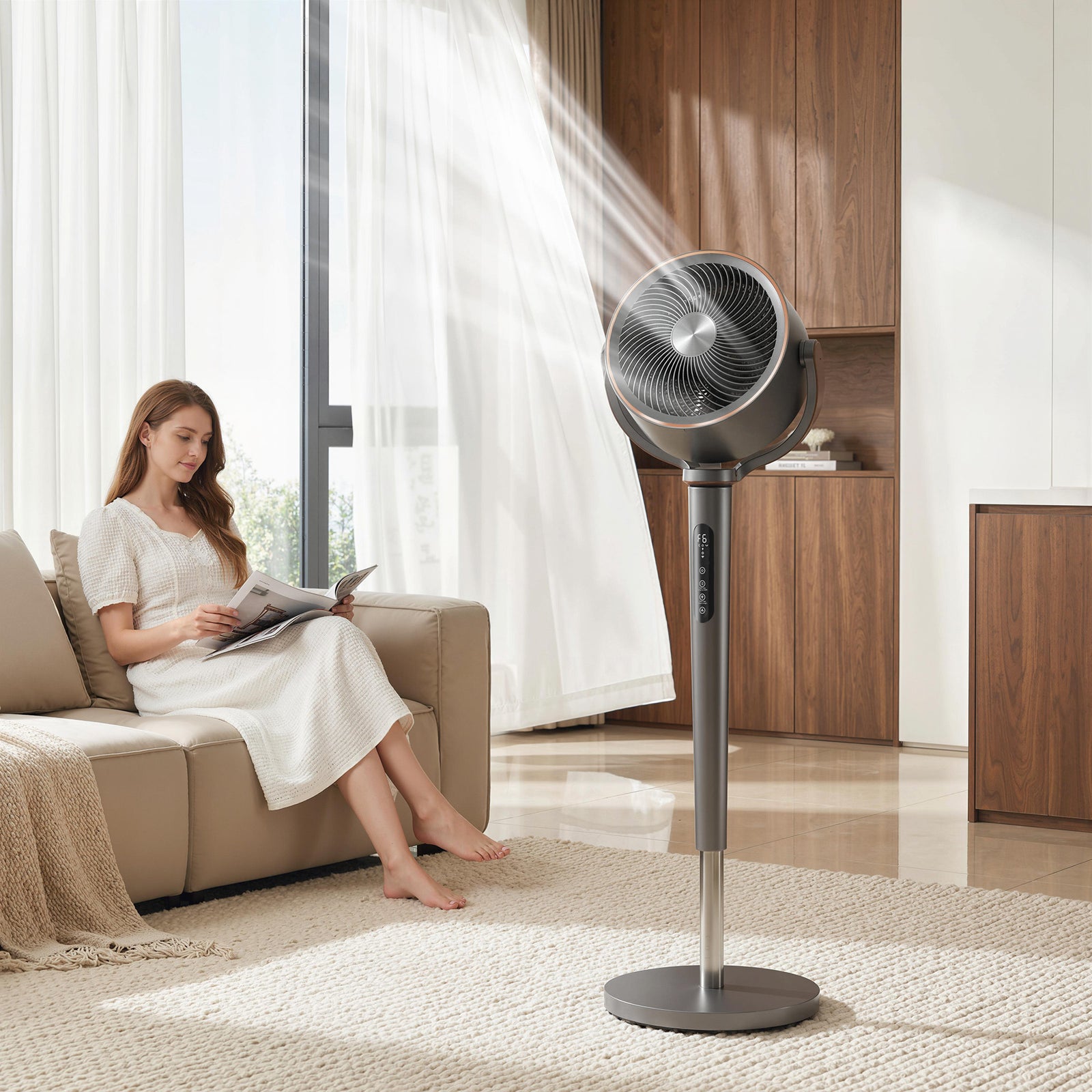 20db Silent Standing Fan, Oscillating Fan With 12 Speeds | Grey