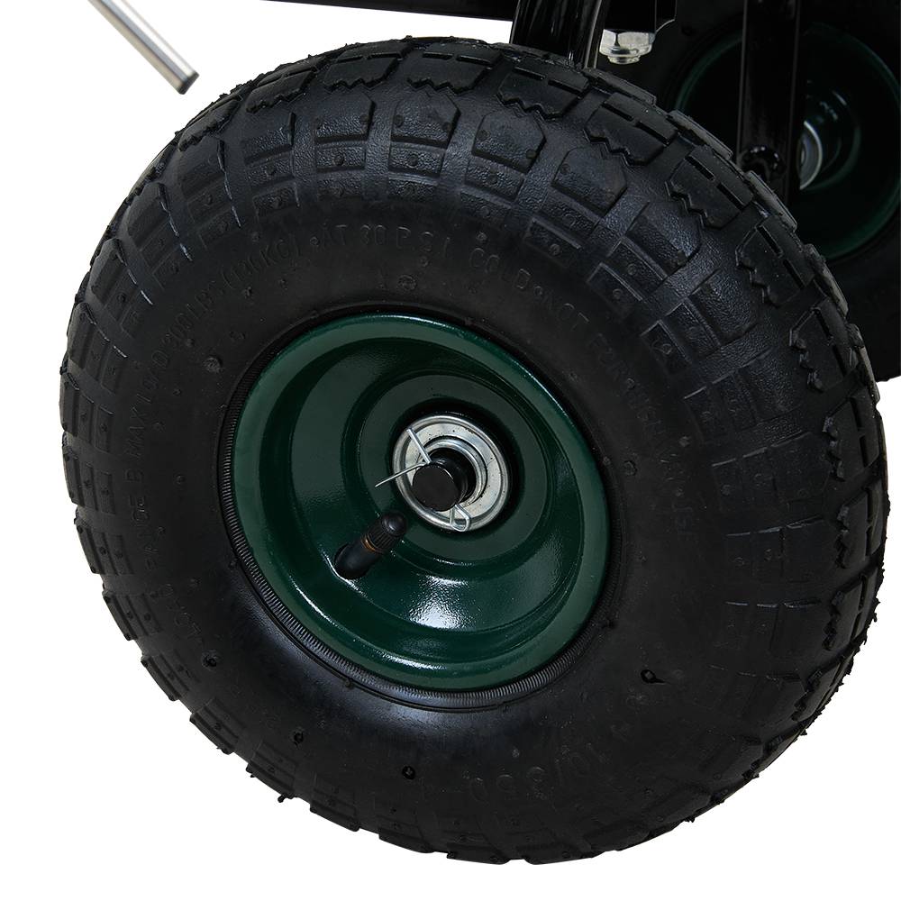 Heavy Duty Garden Trolley Cart On Wheels, 500 Lbs Capacity Large Metal Utility Wagon With Removable Sides, Pneumatic Tires | Green
