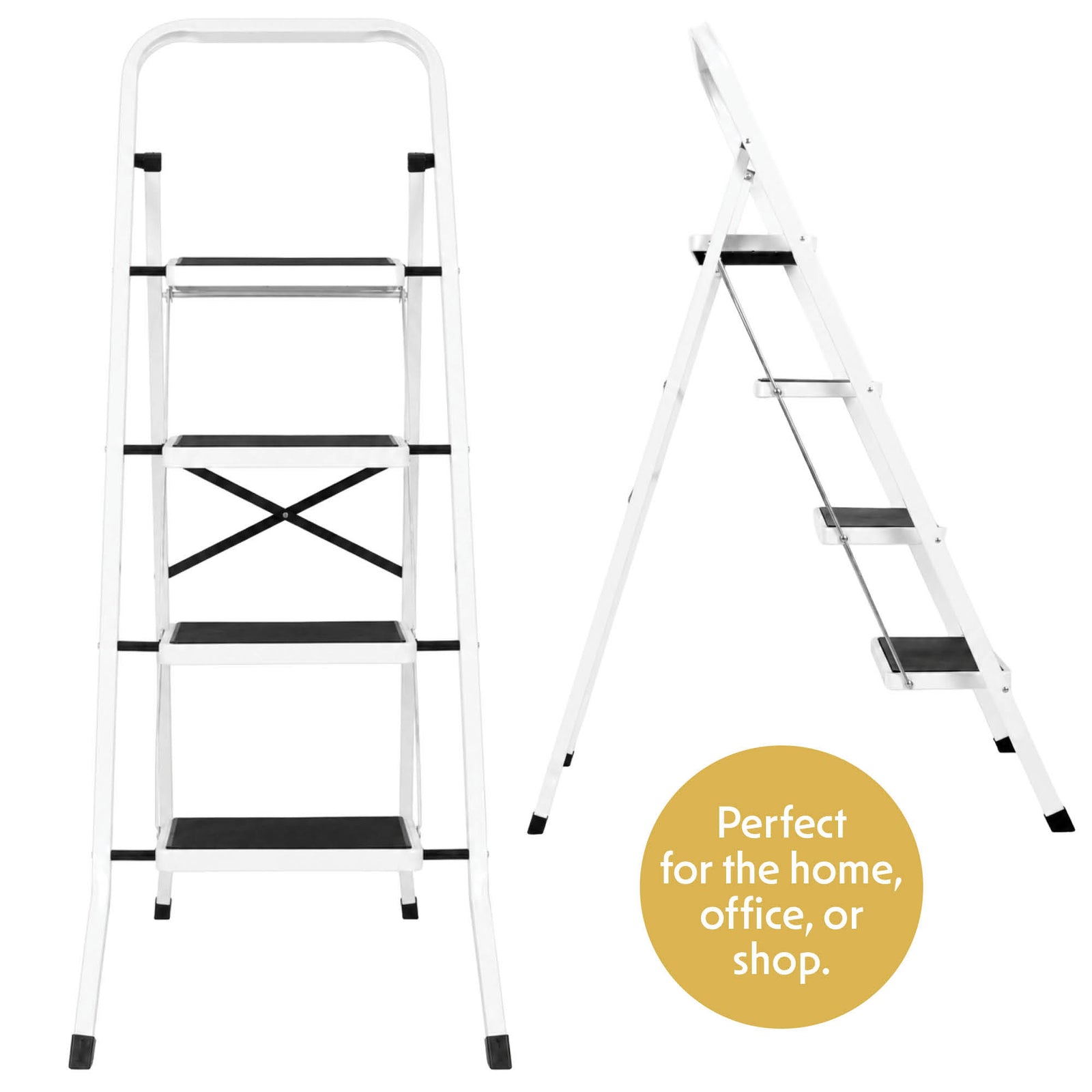 4 Step Ladder Heavy-duty Steel Folding Step Stool 150kg Capacity | White