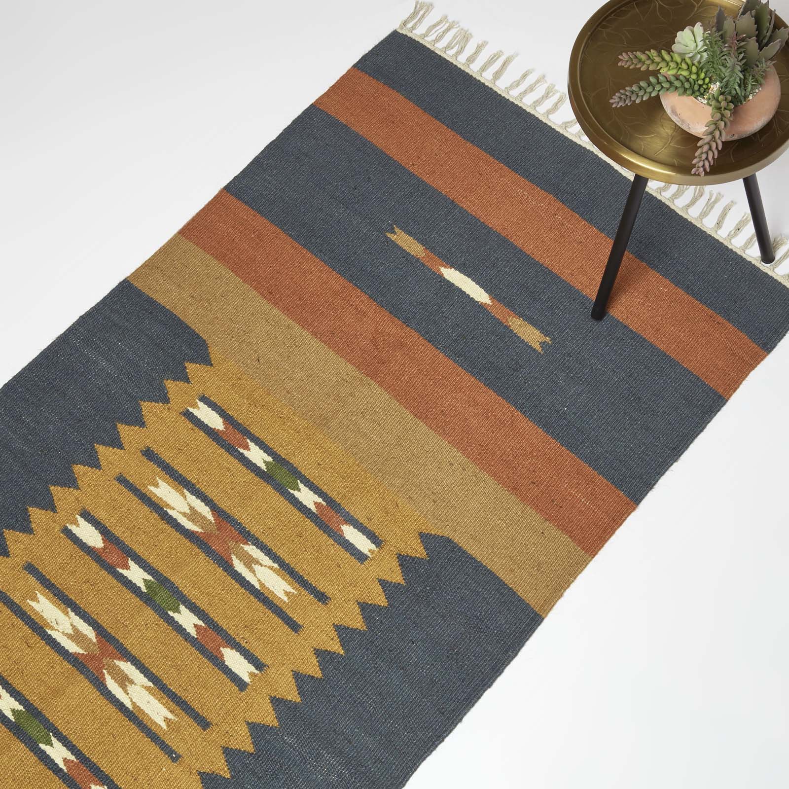 Lundi Kilim  Cotton & Jute Rug | 180cm x 90cm | Orange