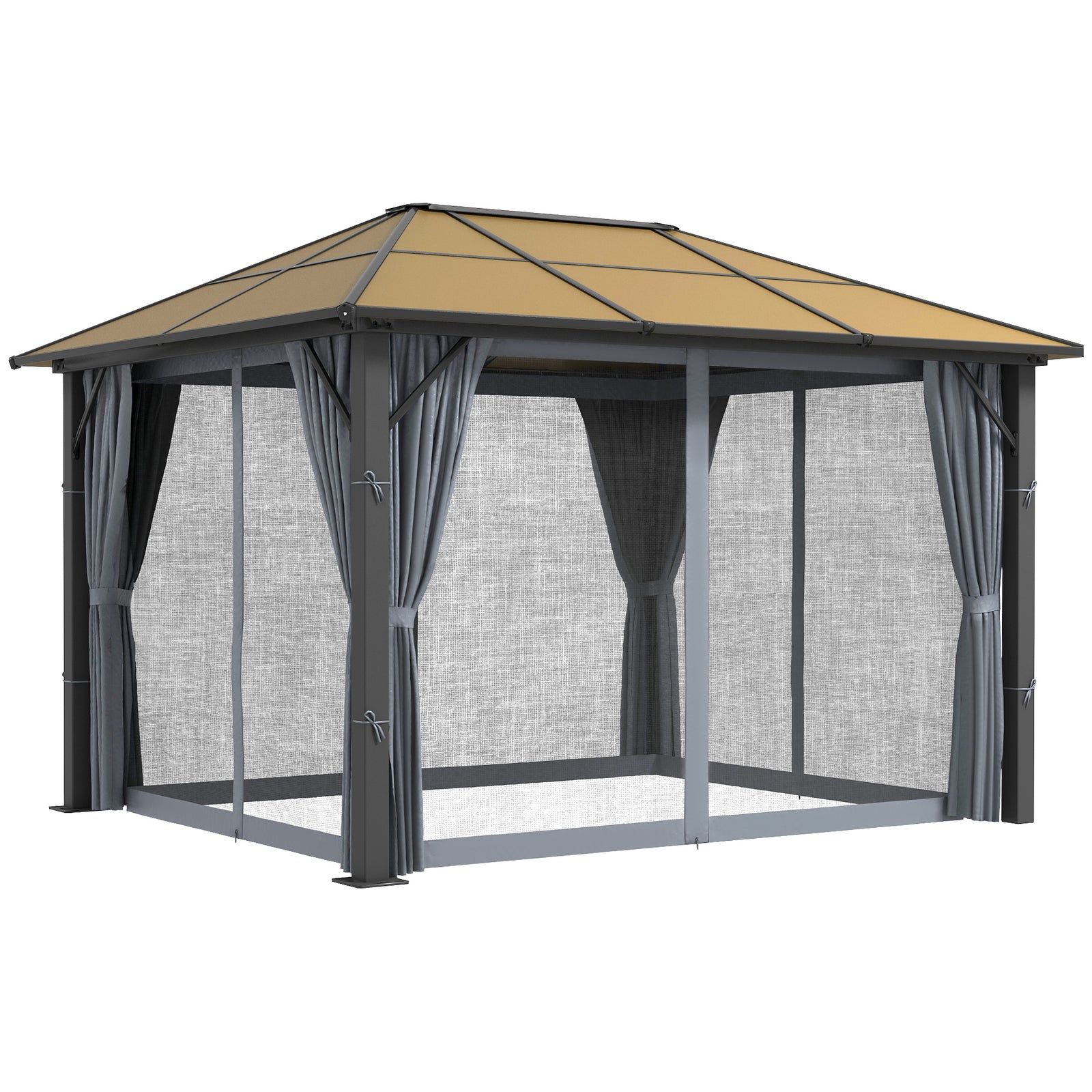Pc Hardtop Gazebo With Aluminium Frame And Curtains | Large