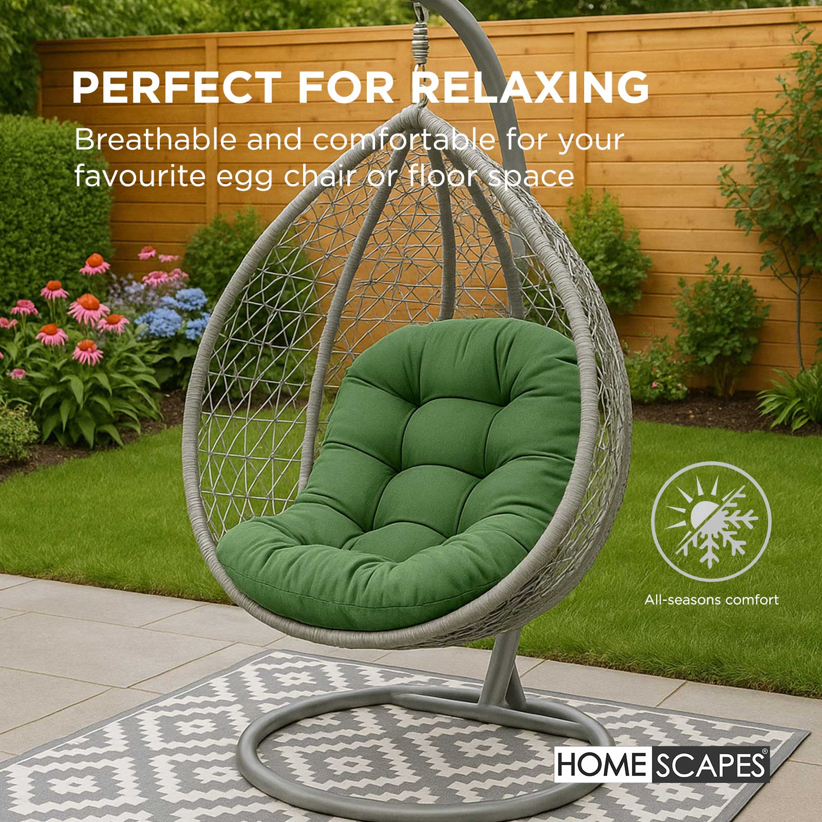 Luxury Garden Round Egg Chair Swing Cushion, 80 X 120 Cm | One Size | Green