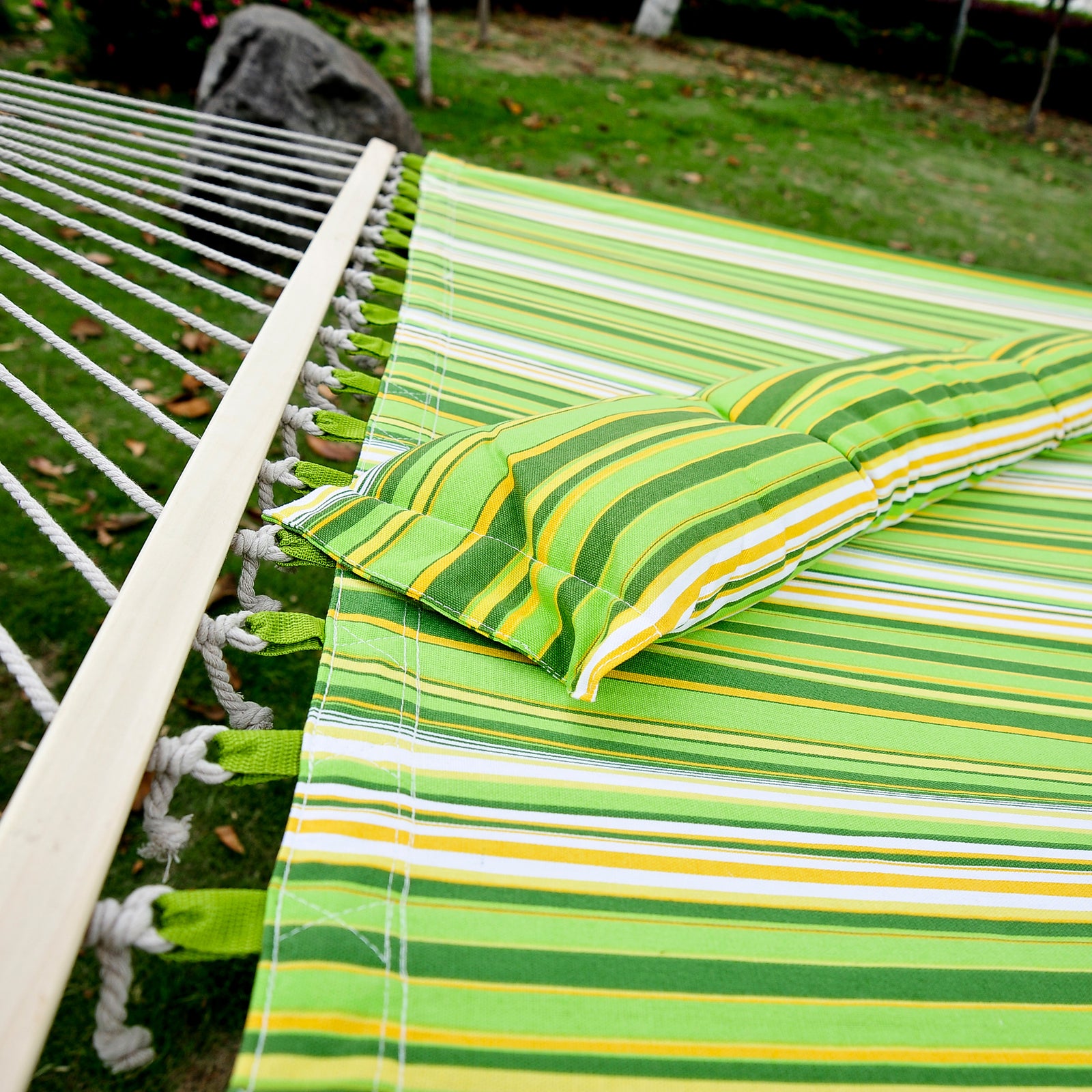 Double Cotton Hammock Camping Stripe Hanging Bed With Pillow