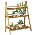 Flower Stand Plant Display Rack 3-tier Foldable Wood Garden | Large | Brown