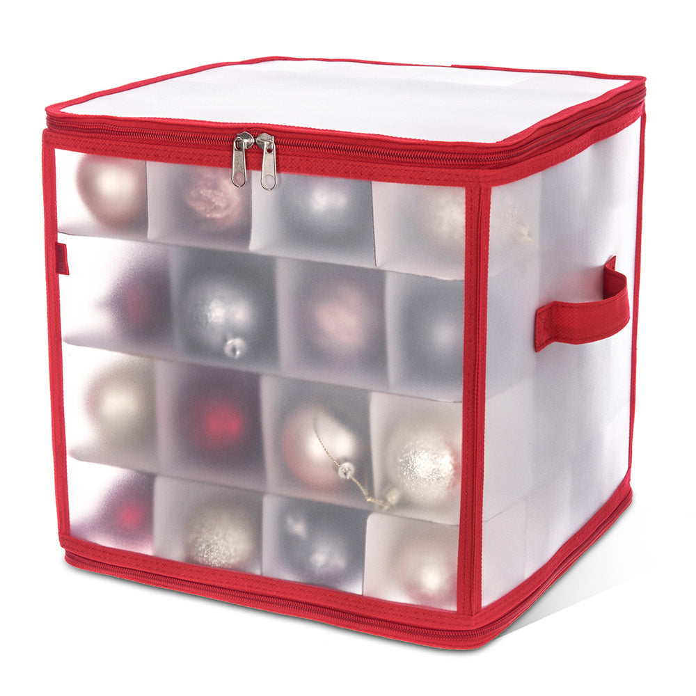 Decoration Storage Cube With 64 Ornament Dividers And Handles | Red