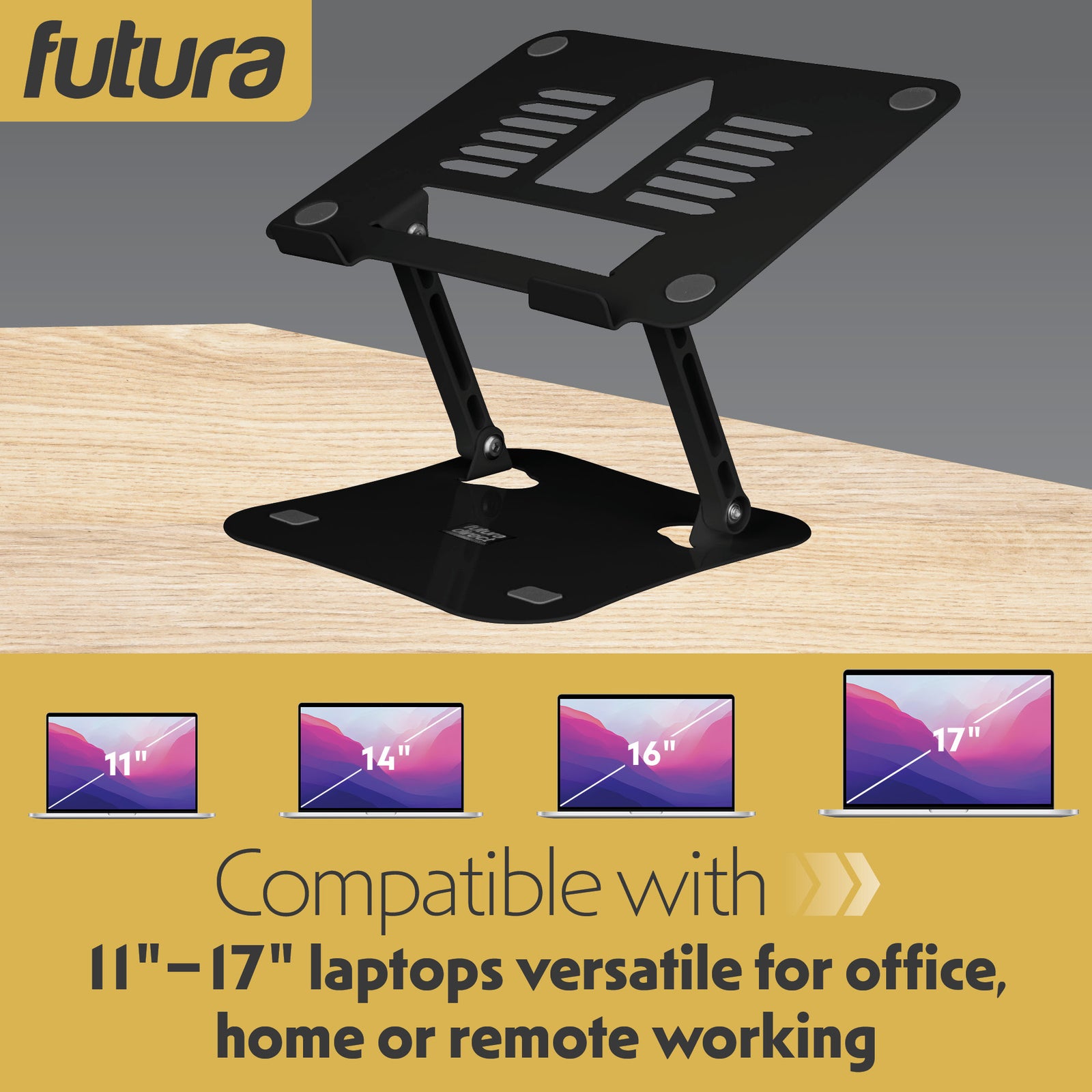 Laptop Stand Adjustable Portable Riser, Foldable Aluminium Holder For Macbook Airpro And 11 To 17 Inch Laptops | Black