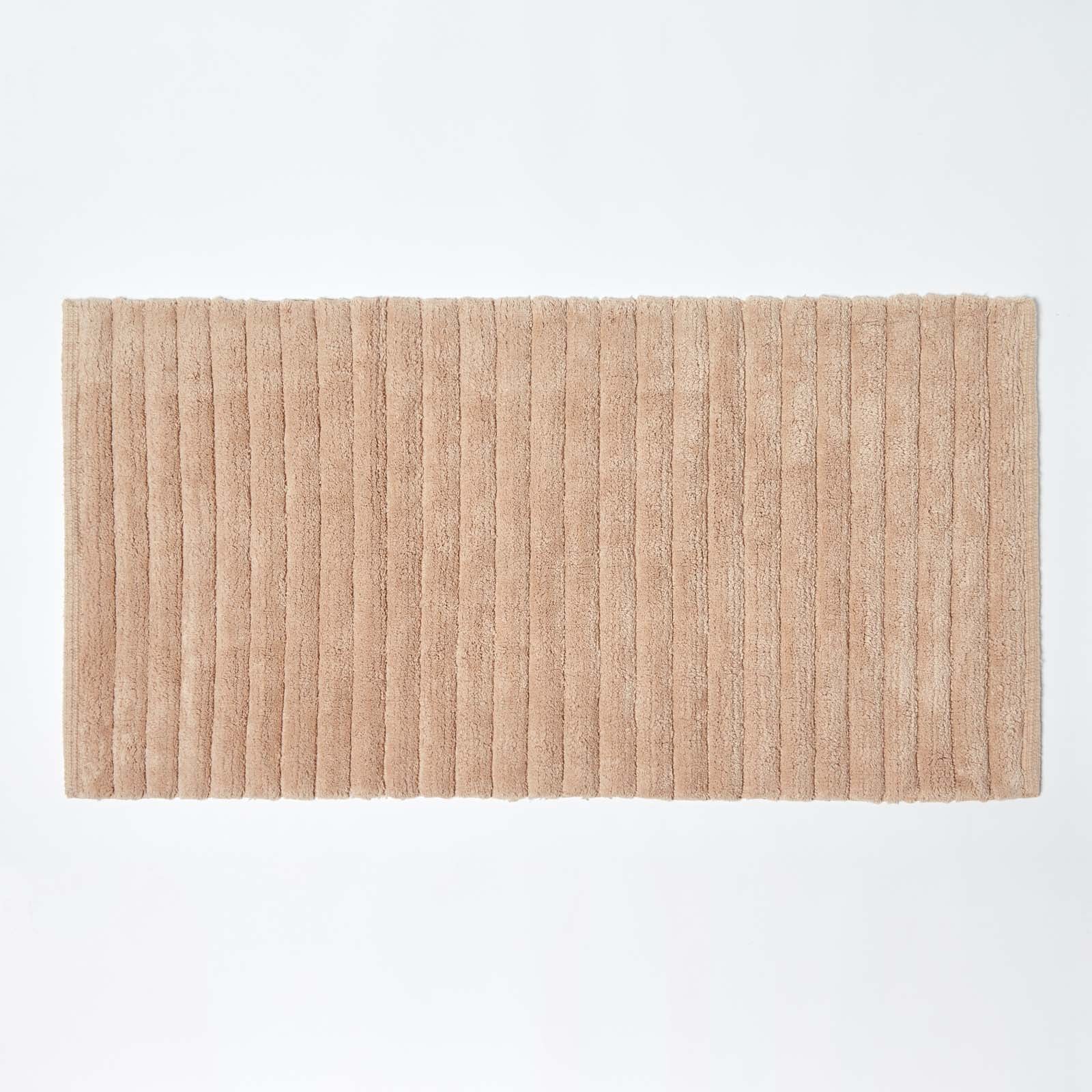 Ribbed Cotton Spa Style Bath Mat | 50cm x 100cm | Beige