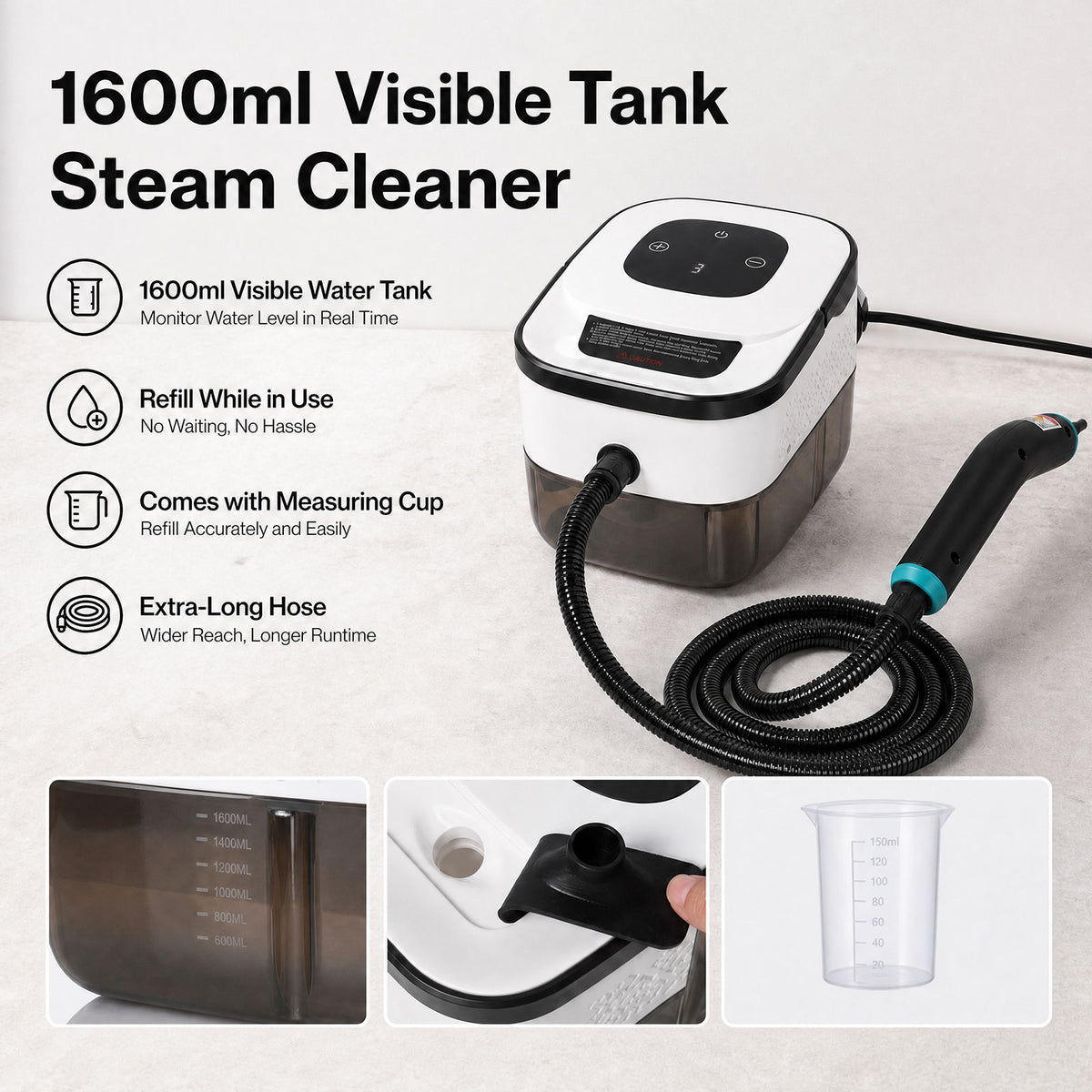 Steam Cleaner Handheld 6 Settings With Tank 105°c Heat For Kitchen White | White