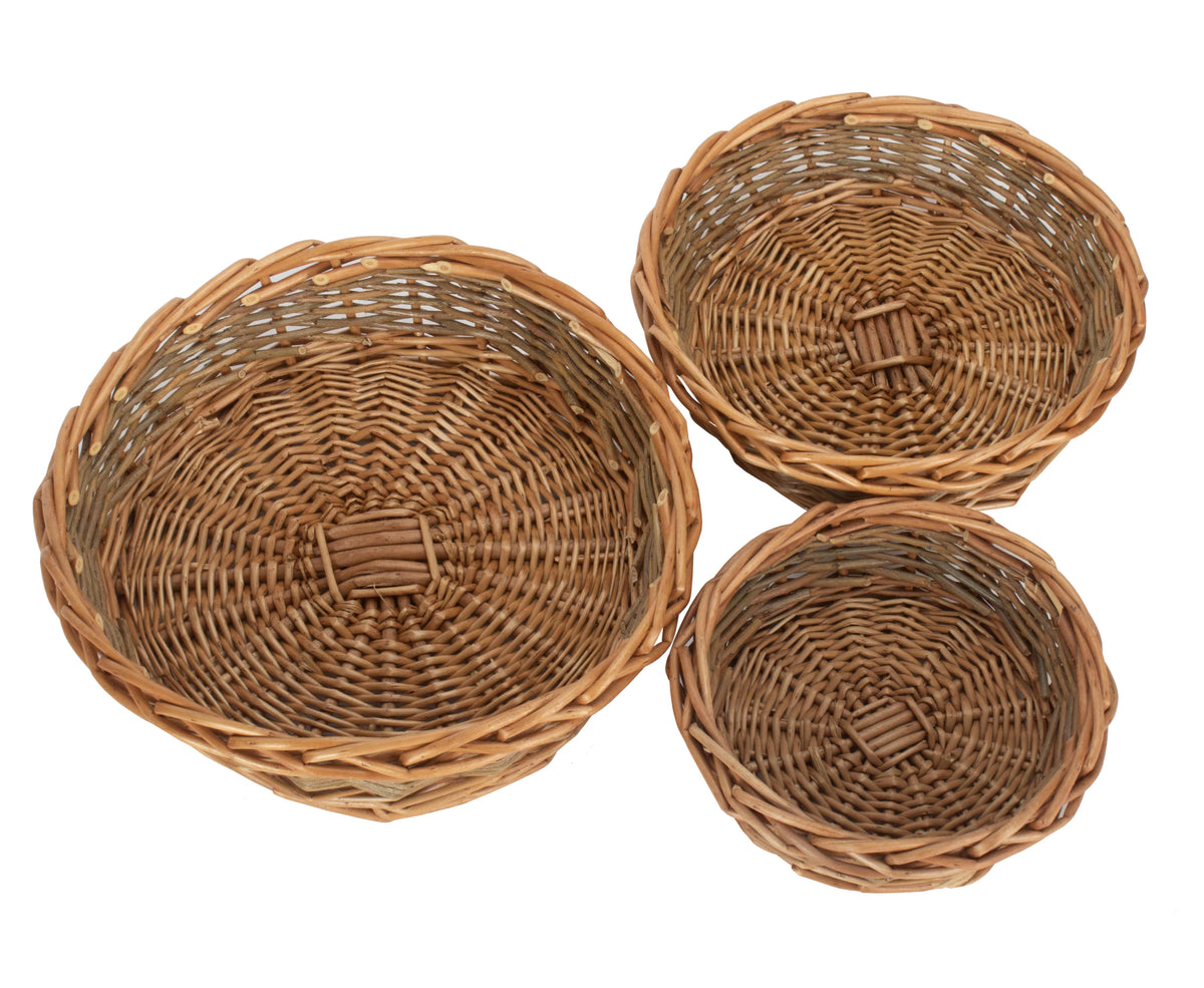Wicker Unpeeled Willow Round Tray | Set of 3 | Brown