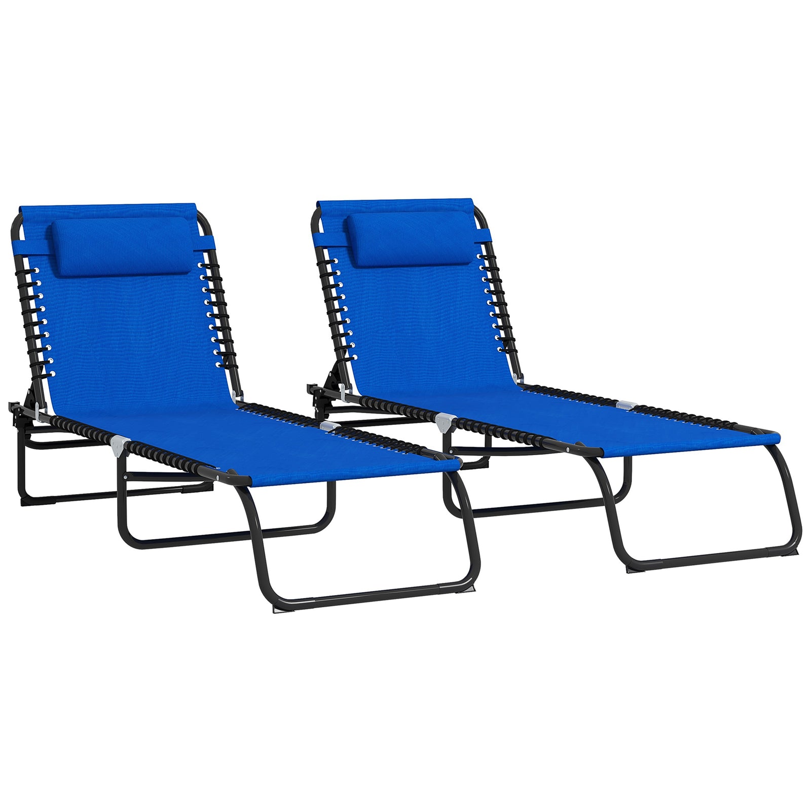 2 Pcs Beach Chaise Lounge 4 Adjustable Positions | Set of 2 | Navy Blue