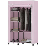 HOMCOM Fabric Wardrobe W/ Shelves Hanging Rail Foldable Wardrobes, Pink