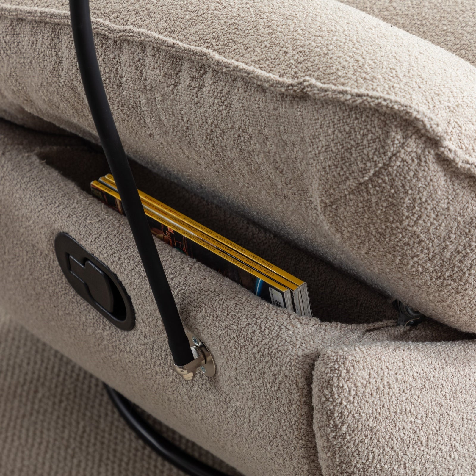 Fallon Boucle Fabric Swivel Based Recliner Chair Phone Holder | Pale Brown