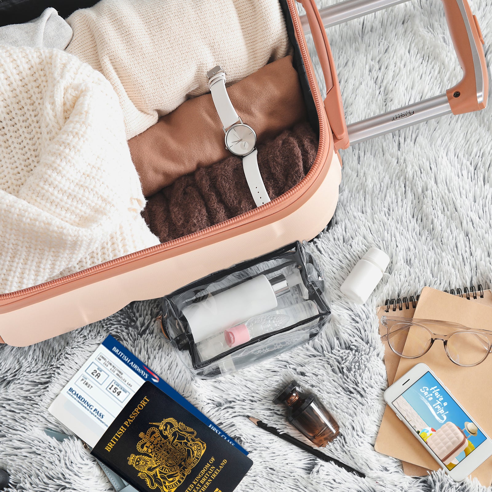 45x36x20cm Lightweight Underseat Cabin Carry On Suitcase - 100+ Airline Approved - Hard Shell Luggage - 4 Wheels - Bubble Design | Cabin | Cream
