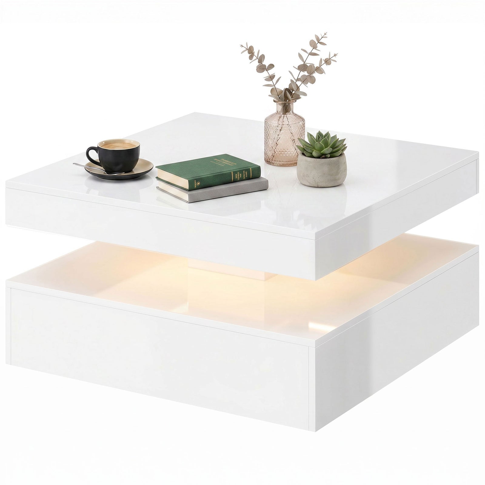 Led Coffee Table With Storage, Modern Centre Table | White