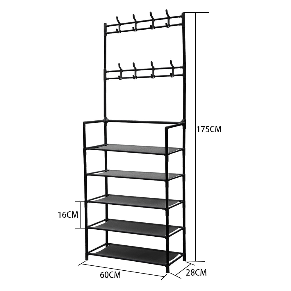 Entryway 5 Tier Shoe Rack With Coat Hanger