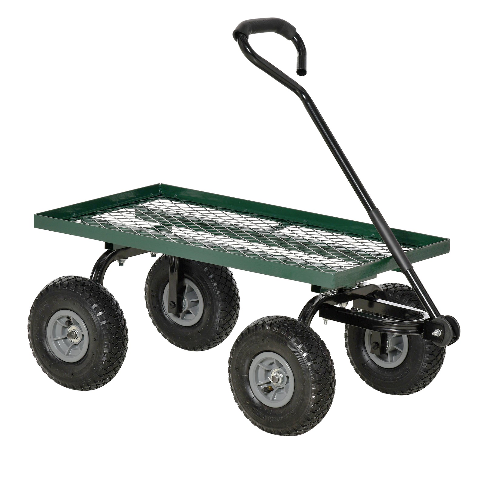 Garden Trolley Cart With Pneumatic Wheels And Rotating Handle | Green