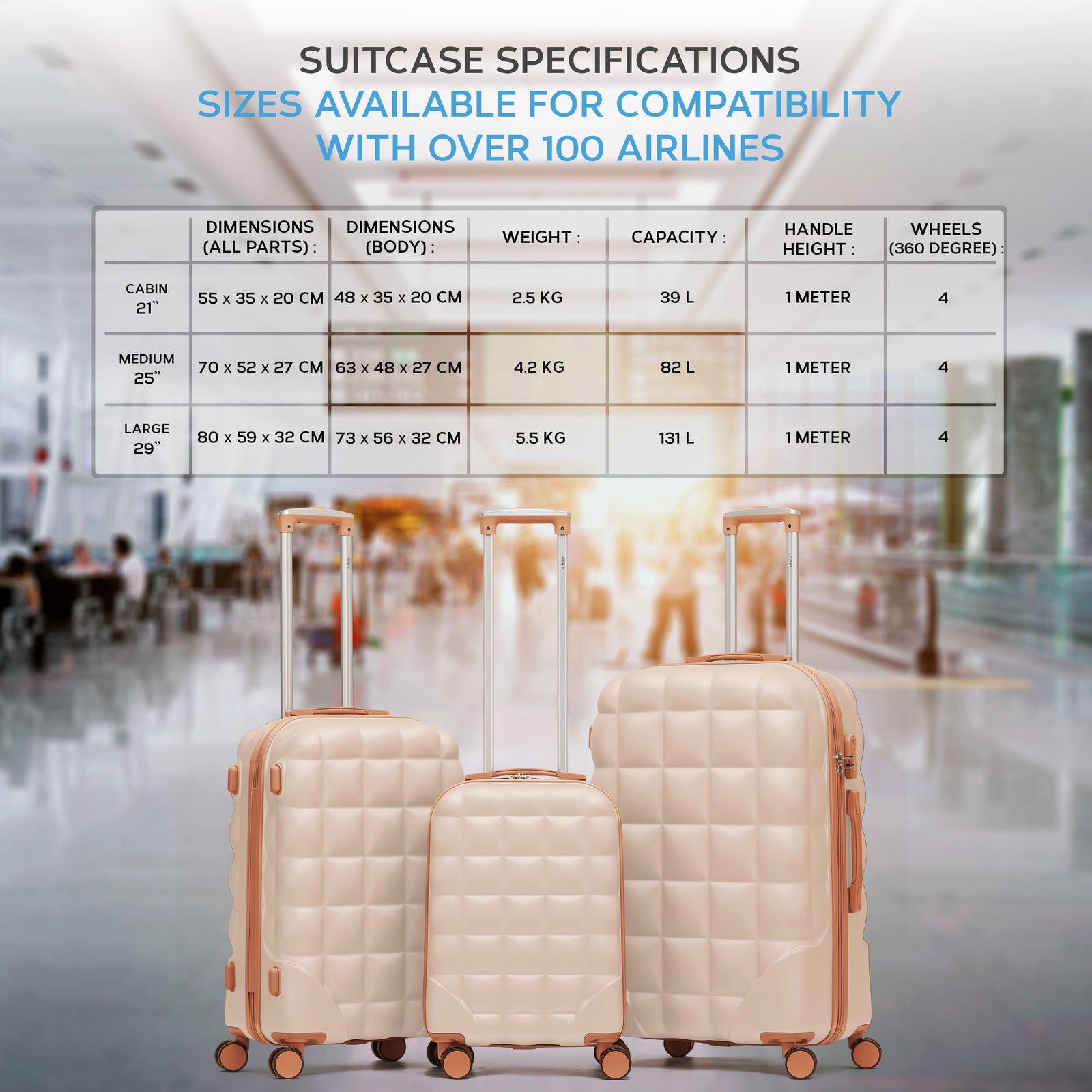 Medium 25" Hard Shell Bubble Design Check-in Suitcase Hold Luggage Bag 20kg+ | Medium | Cream