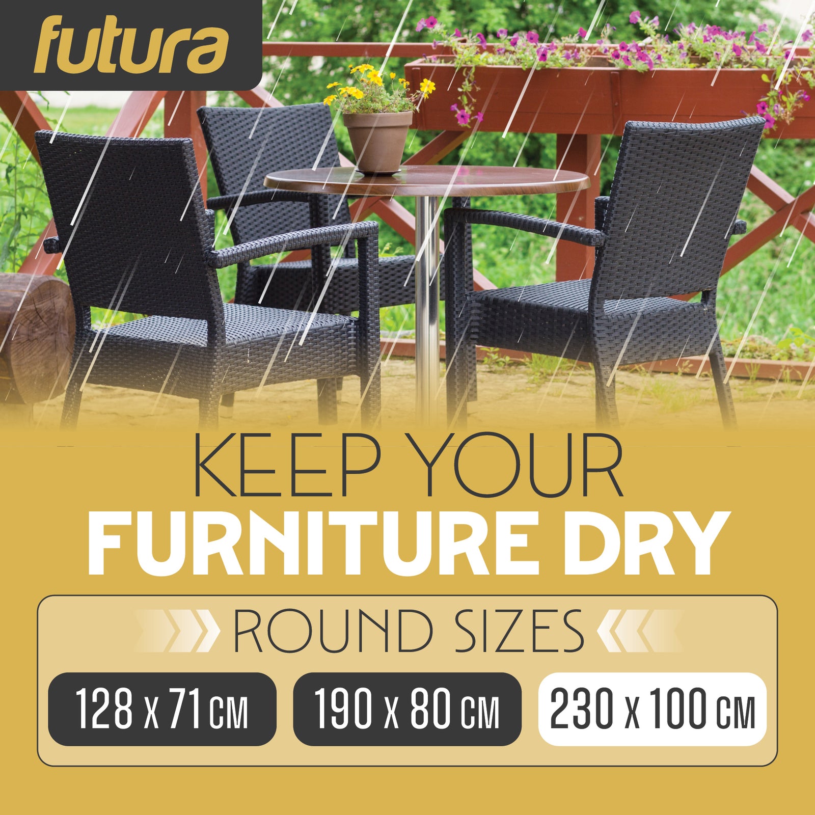 Premium Round Waterproof Garden Furniture Cover, Outdoor Patio Weatherproof Rattan Table & Chair Set Guard | 230 x 100cm | Black