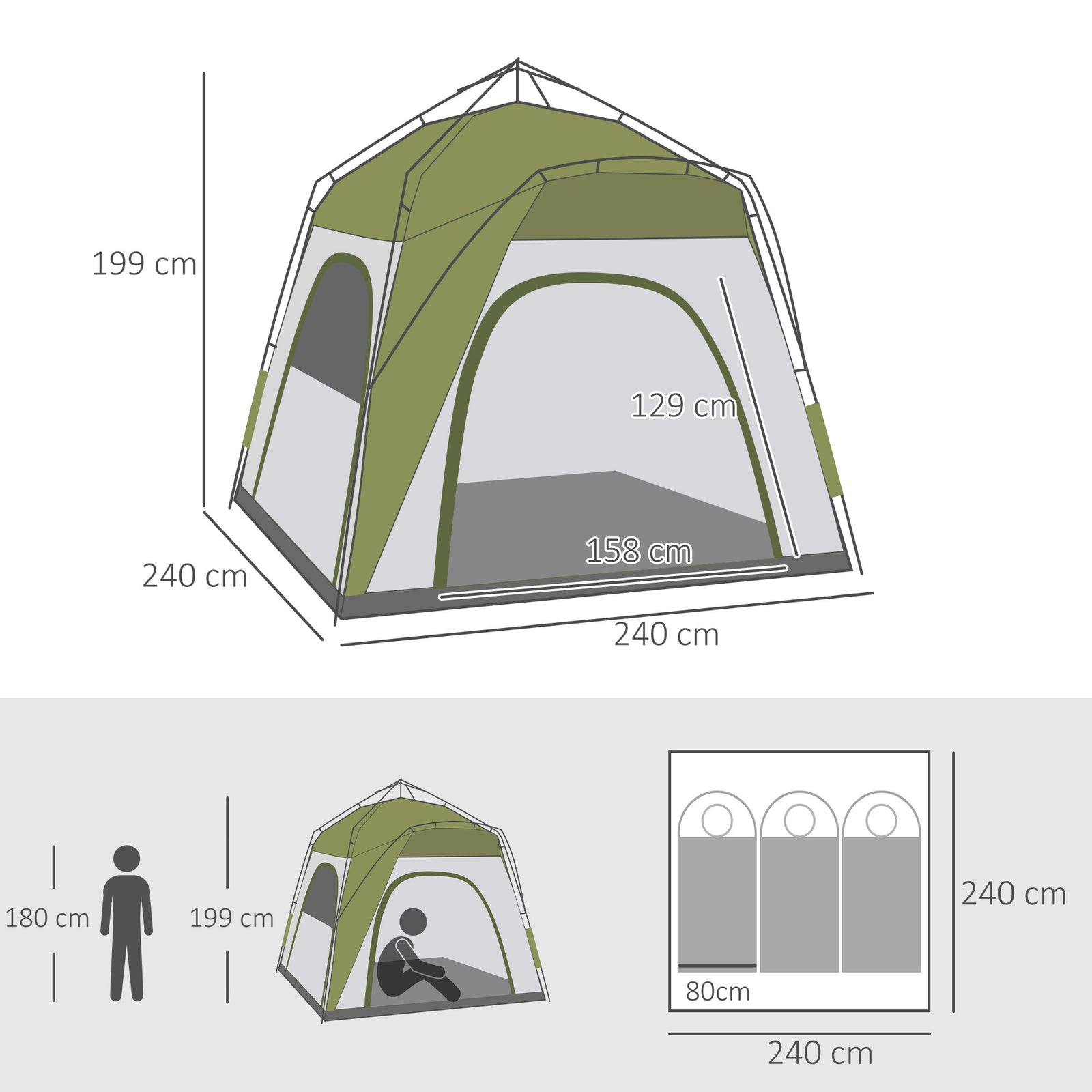 3 Man Pop Up Tent Automatic Camping Backpacking Dome Shelter | Green