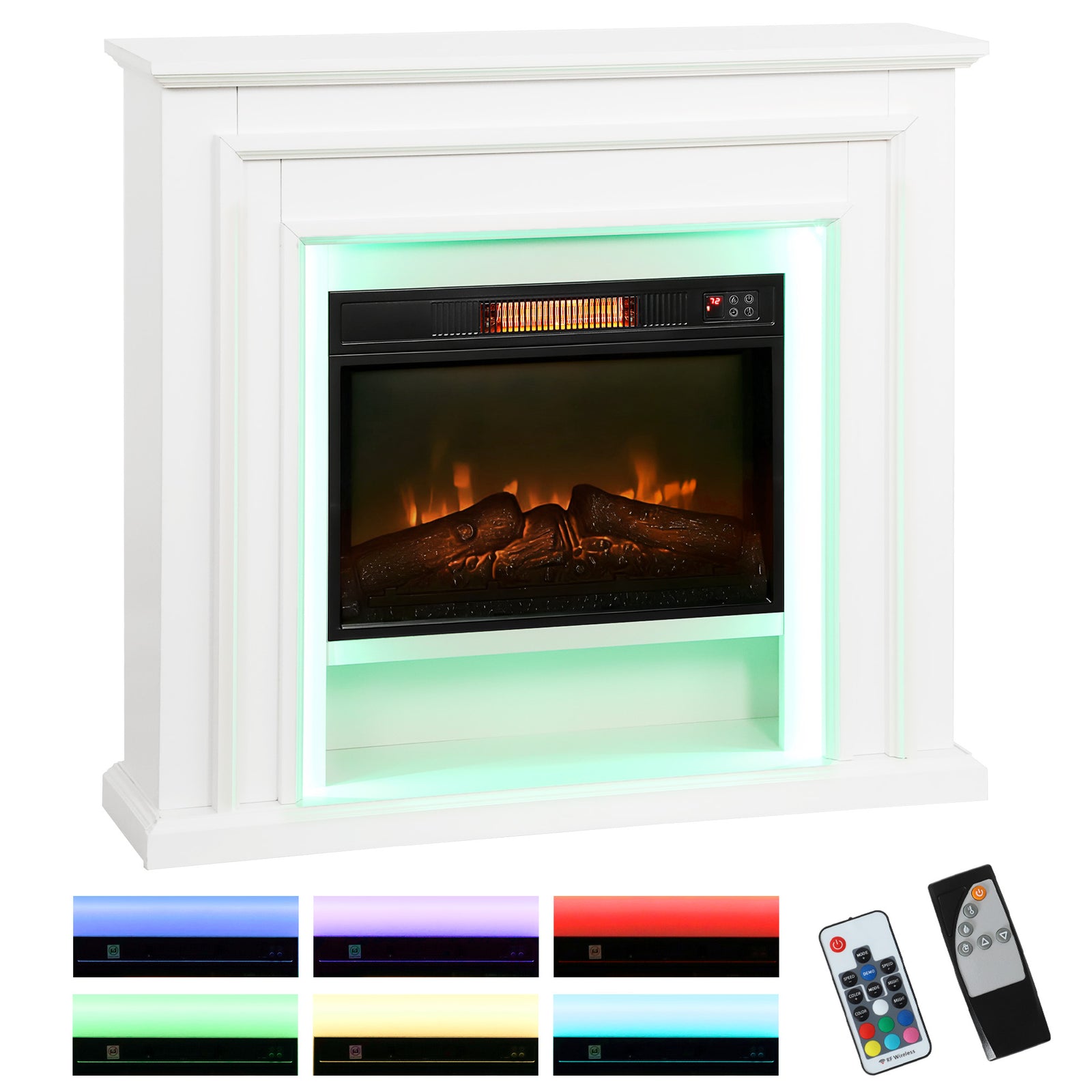 1800w Inset Electric Fireplace And Mantel Reach Up To 30 M², White