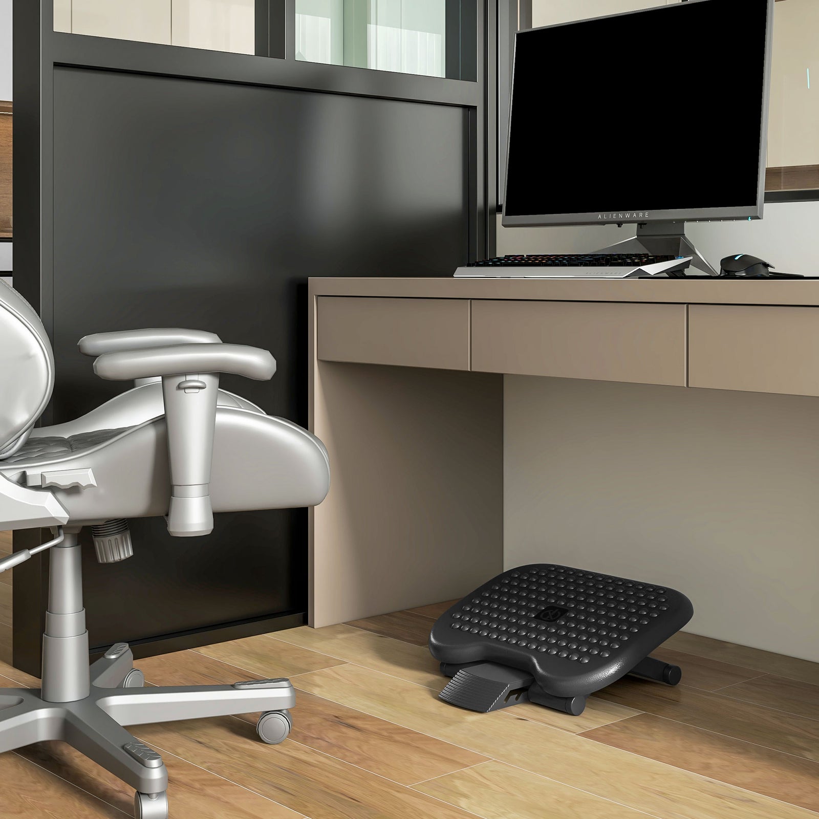 Foot Rest Adjustable Height And Angle Home Office Footstool | One Size | Black