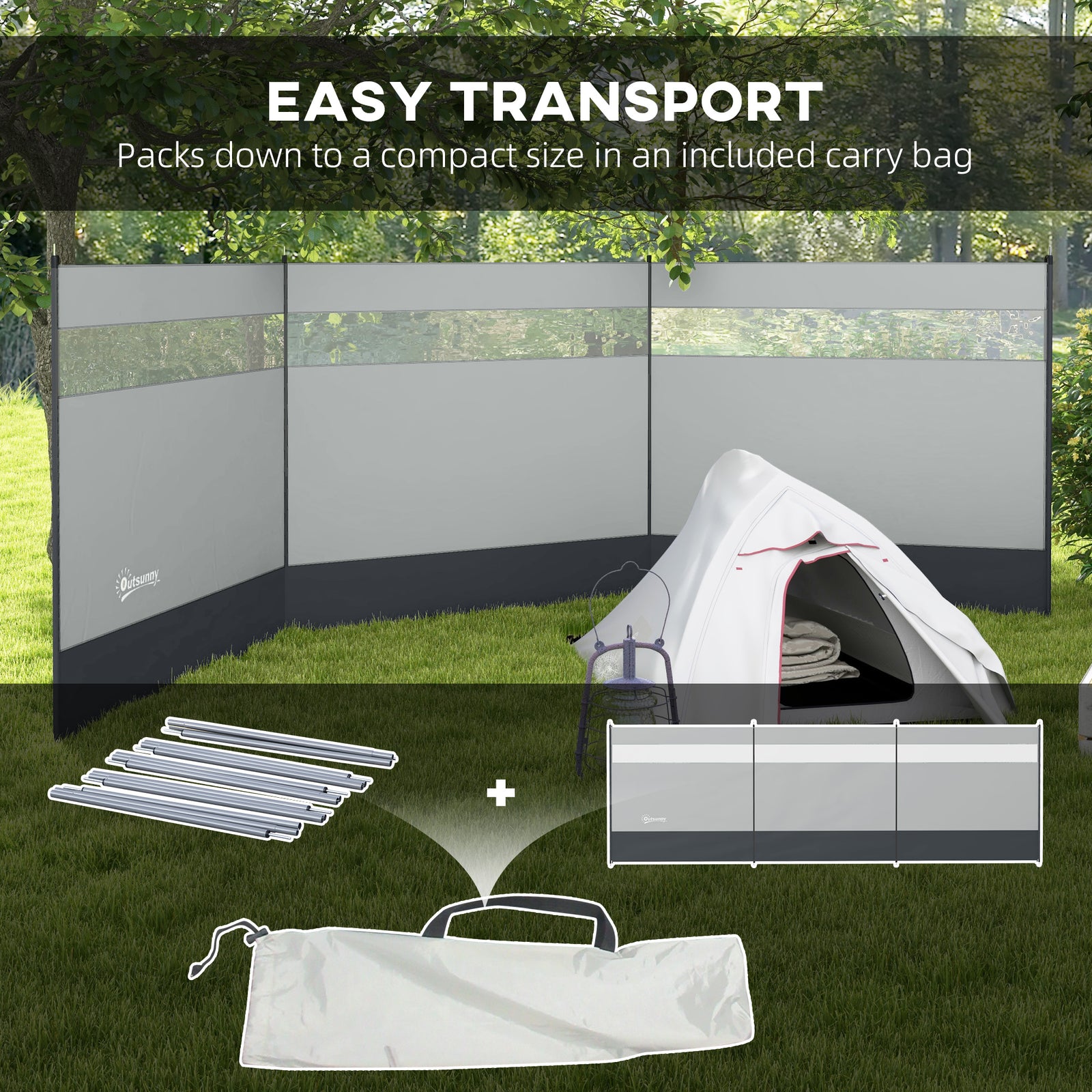 4 Pole Camping Windbreaks With Clear Windows And Carry Bag | Gray