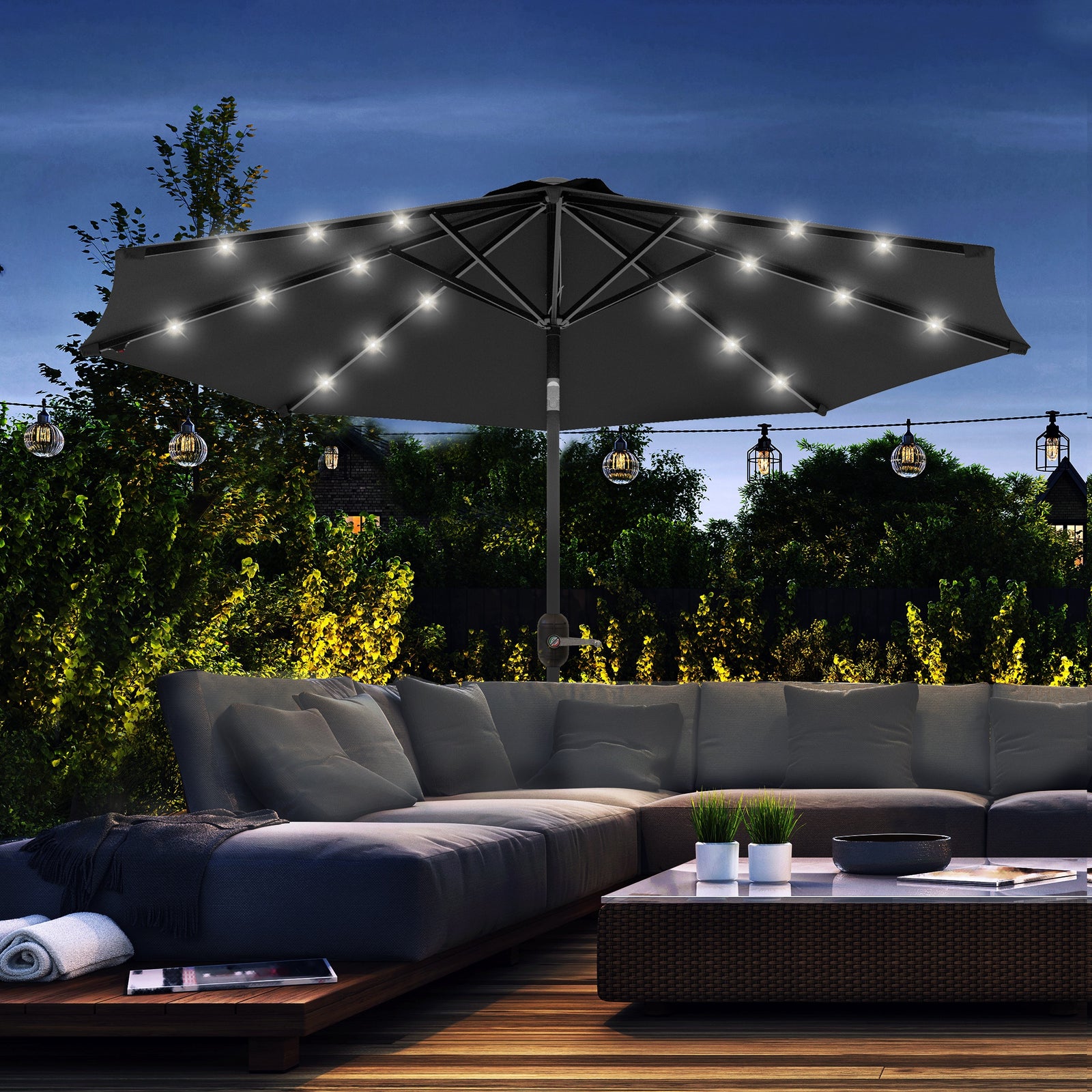 2.7m Patio Led Umbrella W/ Tilt/crank | Black