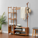Bamboo Freestanding Clothes Rack Garment Organizer With Storage Shelves For Closet Or Bedroom | Small | Brown