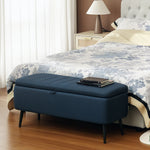 Storage Ottoman Bench, Linen Fabric Footstool With Steel Legs | Blue