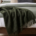Pure Handmade Halo Wool Blend Bed & Sofa Throw Blanket | 130cm x 170cm | Forest Green