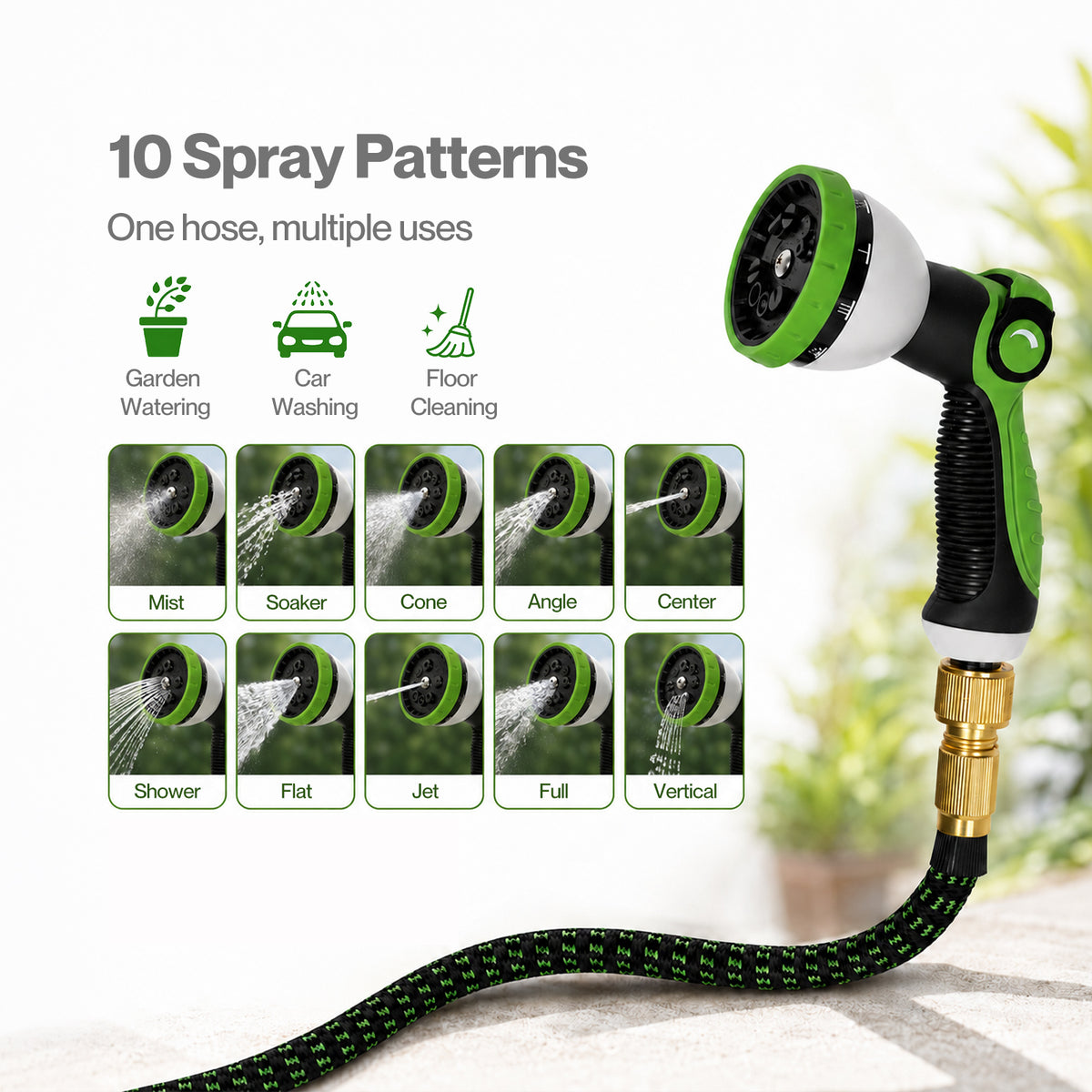 Traderight Expandable Garden Hose 10-pattern Nozzle Kink-free