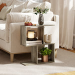 Side Table, Narrow End Table With Storage Shelves | Grey